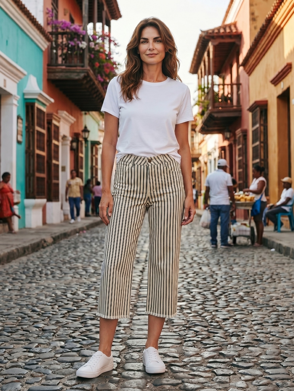 Maison Hotel Jack Pant White Stripe Cropped Wide Leg Boho XS